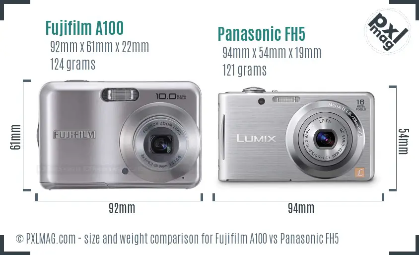 Fujifilm A100 vs Panasonic FH5 size comparison