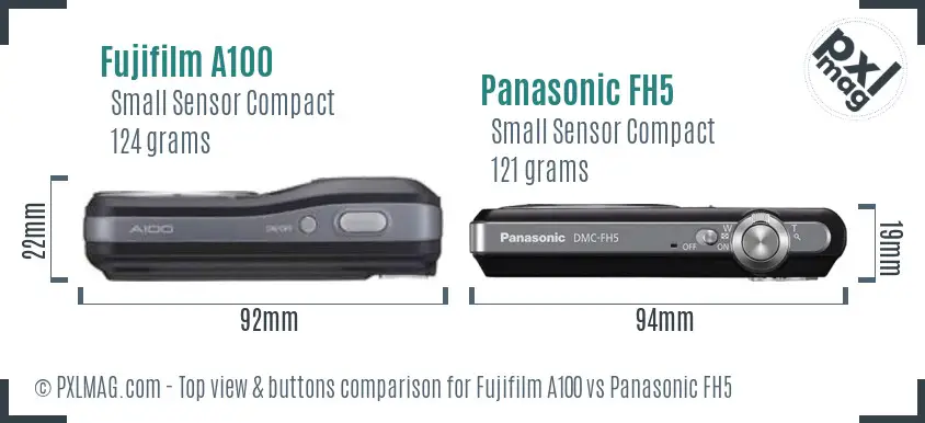 Fujifilm A100 vs Panasonic FH5 top view buttons comparison