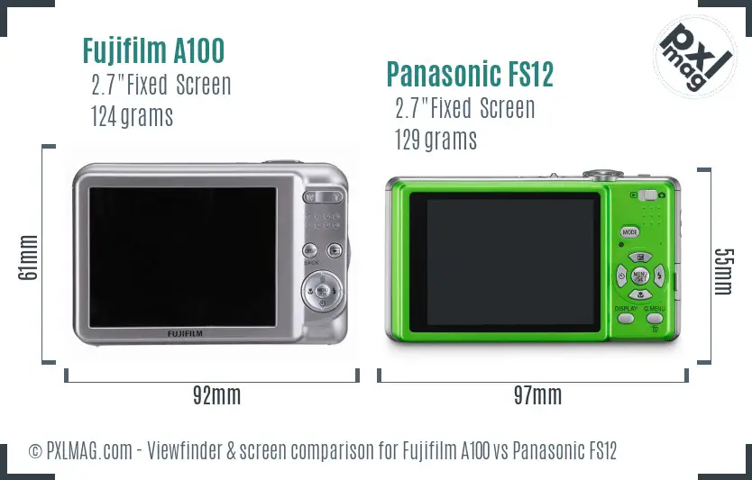 Fujifilm A100 vs Panasonic FS12 Screen and Viewfinder comparison