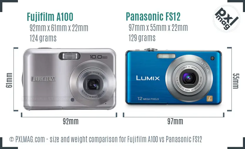 Fujifilm A100 vs Panasonic FS12 size comparison