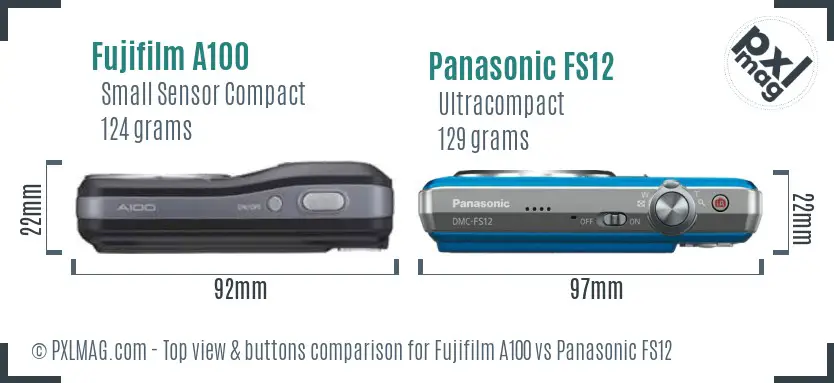 Fujifilm A100 vs Panasonic FS12 top view buttons comparison