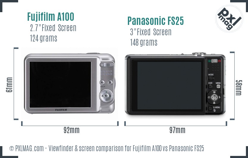 Fujifilm A100 vs Panasonic FS25 Screen and Viewfinder comparison