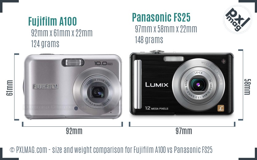 Fujifilm A100 vs Panasonic FS25 size comparison
