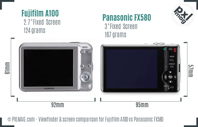 Fujifilm A100 vs Panasonic FX580 Screen and Viewfinder comparison