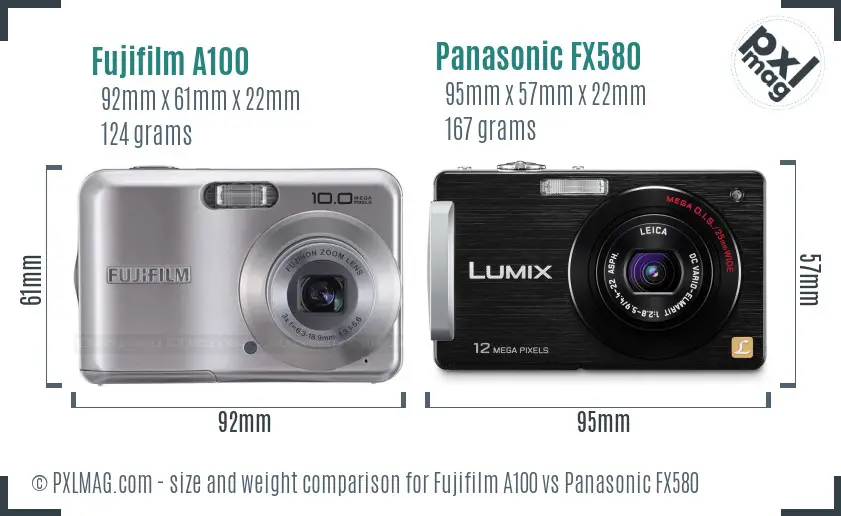 Fujifilm A100 vs Panasonic FX580 size comparison