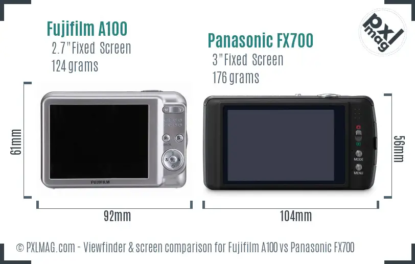 Fujifilm A100 vs Panasonic FX700 Screen and Viewfinder comparison