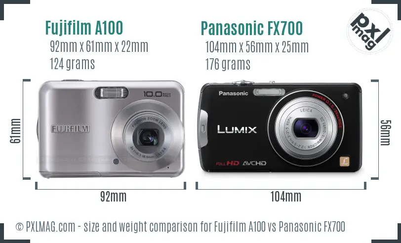 Fujifilm A100 vs Panasonic FX700 size comparison