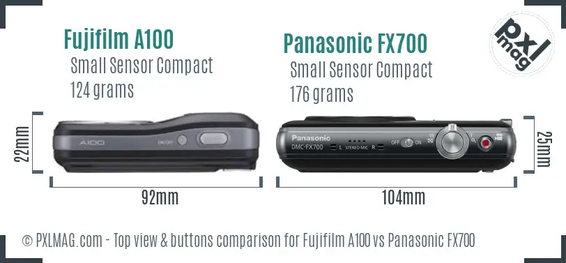 Fujifilm A100 vs Panasonic FX700 top view buttons comparison