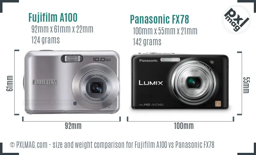 Fujifilm A100 vs Panasonic FX78 size comparison