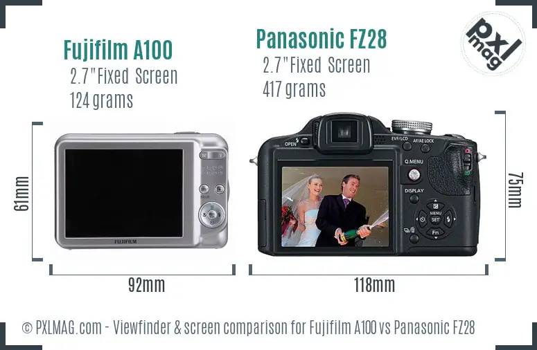 Fujifilm A100 vs Panasonic FZ28 Screen and Viewfinder comparison