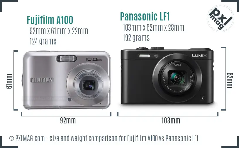 Fujifilm A100 vs Panasonic LF1 size comparison
