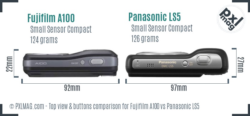 Fujifilm A100 vs Panasonic LS5 top view buttons comparison