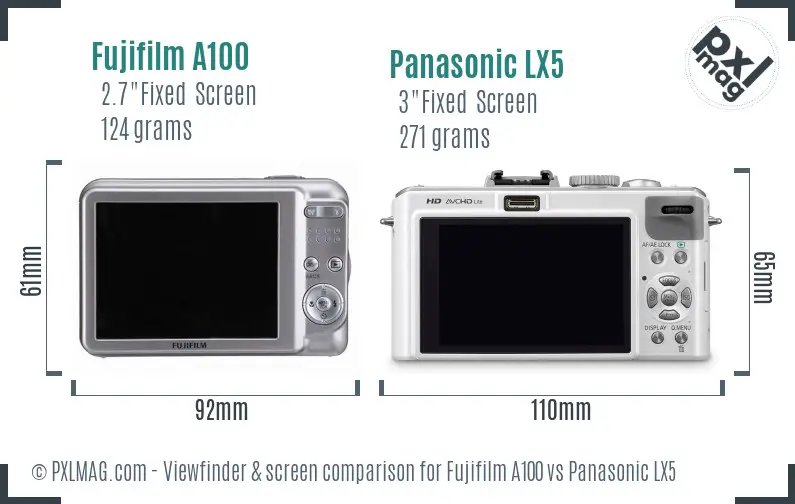 Fujifilm A100 vs Panasonic LX5 Screen and Viewfinder comparison