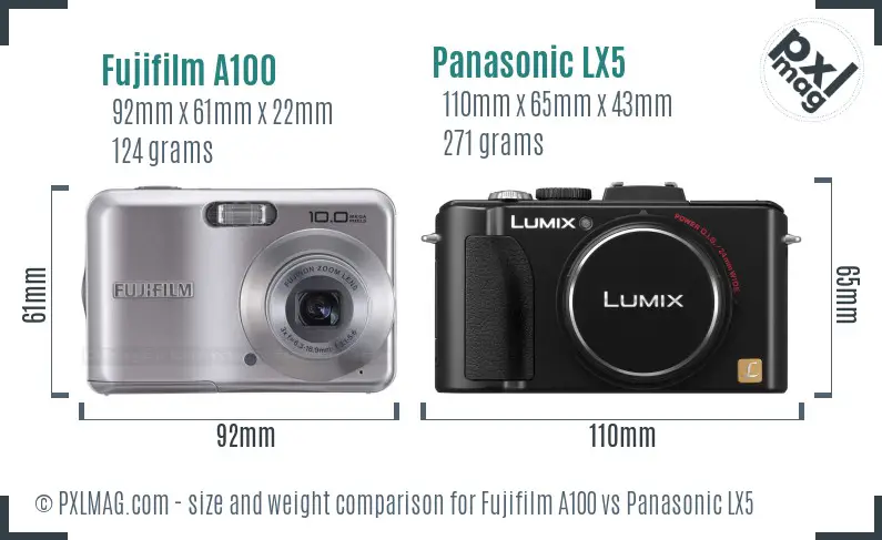Fujifilm A100 vs Panasonic LX5 size comparison
