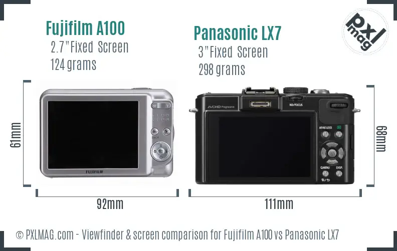 Fujifilm A100 vs Panasonic LX7 Screen and Viewfinder comparison Fujifilm A100 vs Panasonic LX7 Screen and Viewfinder comparison