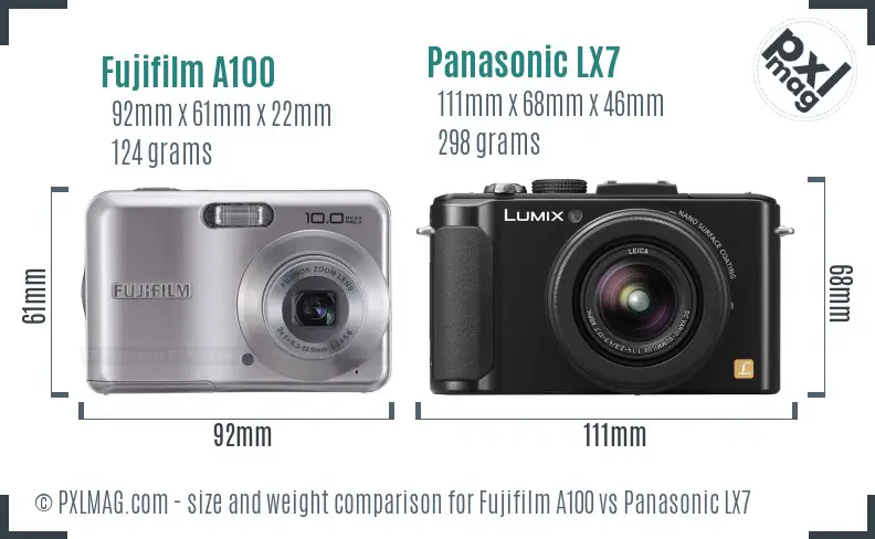 Fujifilm A100 vs Panasonic LX7 size comparison Fujifilm A100 vs Panasonic LX7 size comparison