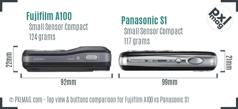 Fujifilm A100 vs Panasonic S1 top view buttons comparison