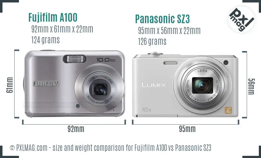 Fujifilm A100 vs Panasonic SZ3 size comparison Fujifilm A100 vs Panasonic SZ3 size comparison