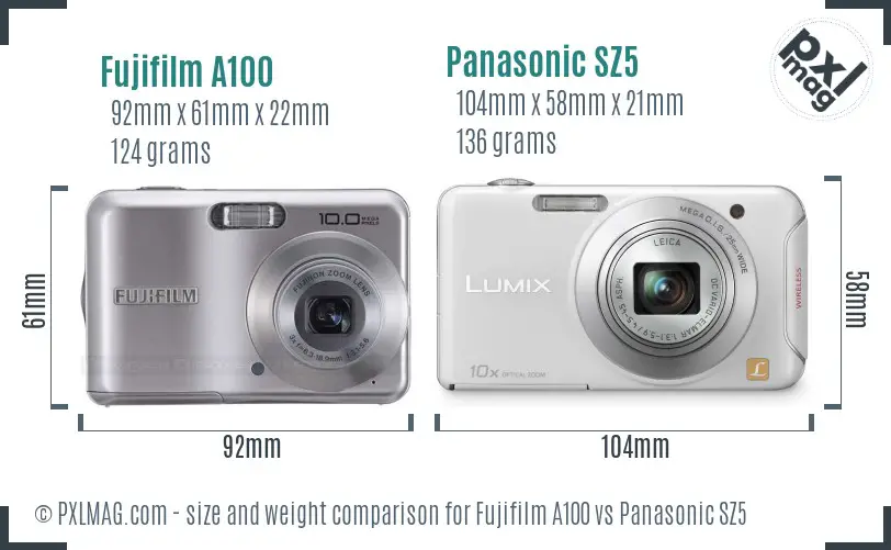 Fujifilm A100 vs Panasonic SZ5 size comparison Fujifilm A100 vs Panasonic SZ5 size comparison