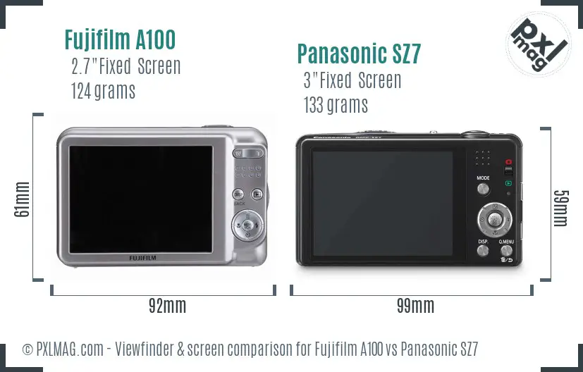 Fujifilm A100 vs Panasonic SZ7 Screen and Viewfinder comparison