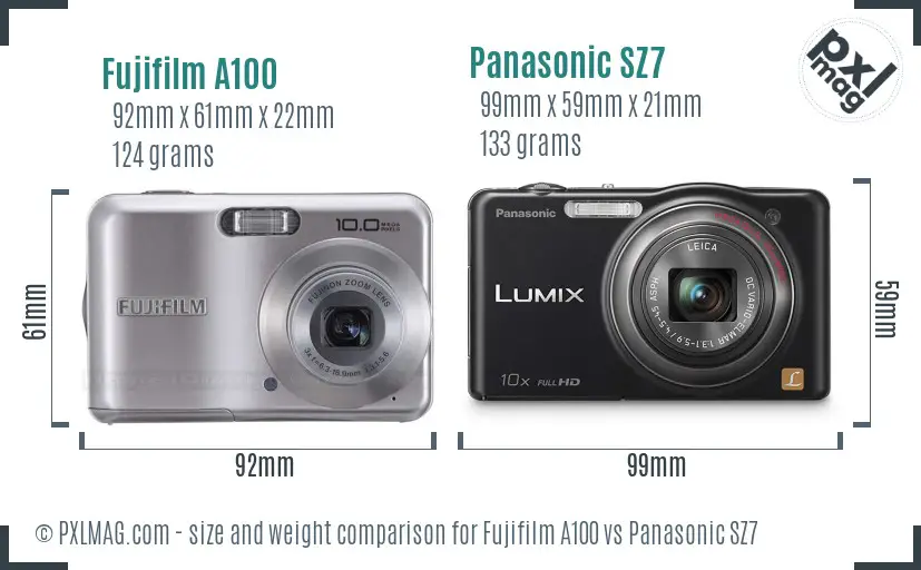 Fujifilm A100 vs Panasonic SZ7 size comparison