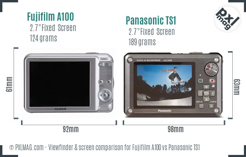 Fujifilm A100 vs Panasonic TS1 Screen and Viewfinder comparison