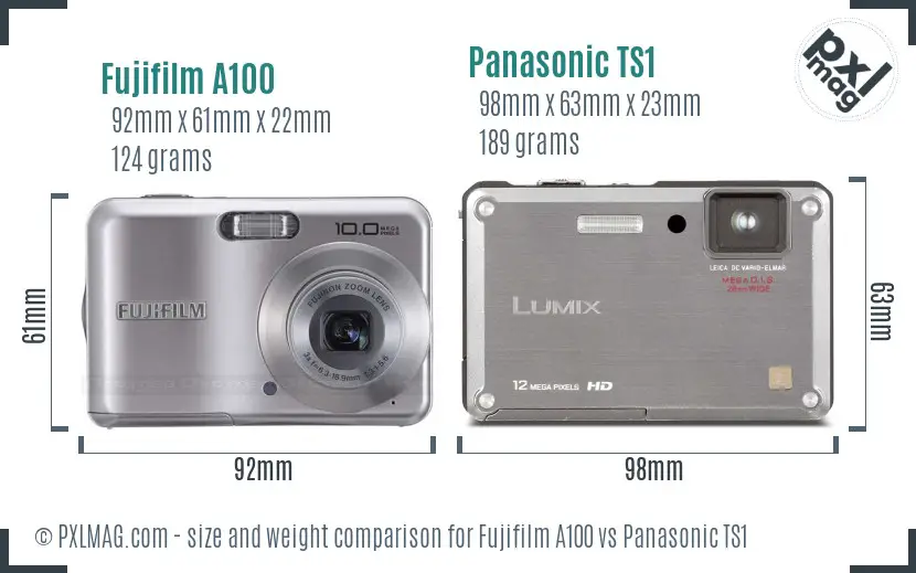 Fujifilm A100 vs Panasonic TS1 size comparison