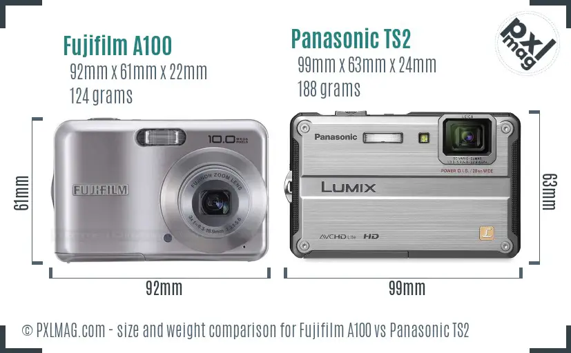 Fujifilm A100 vs Panasonic TS2 size comparison
