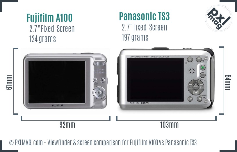 Fujifilm A100 vs Panasonic TS3 Screen and Viewfinder comparison
