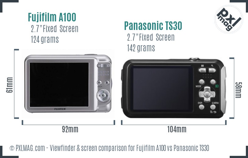 Fujifilm A100 vs Panasonic TS30 Screen and Viewfinder comparison