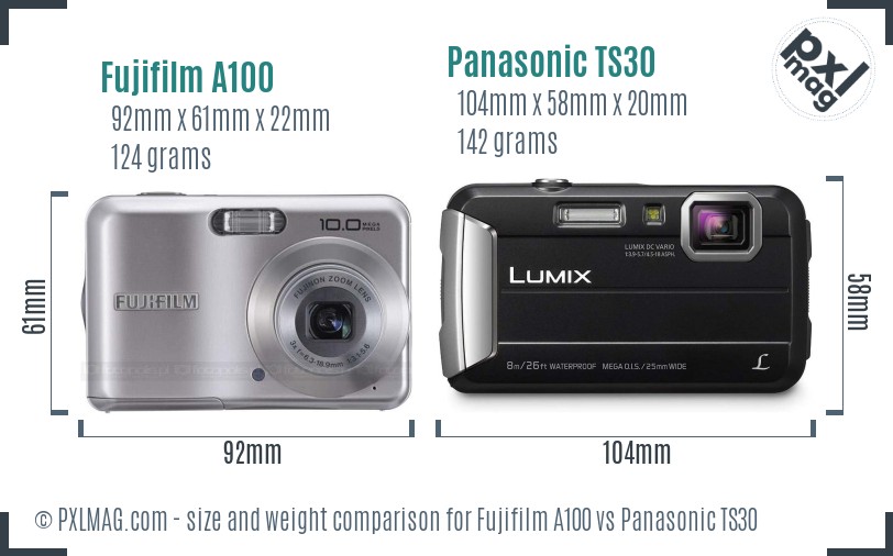 Fujifilm A100 vs Panasonic TS30 size comparison