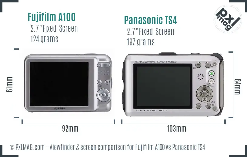 Fujifilm A100 vs Panasonic TS4 Screen and Viewfinder comparison
