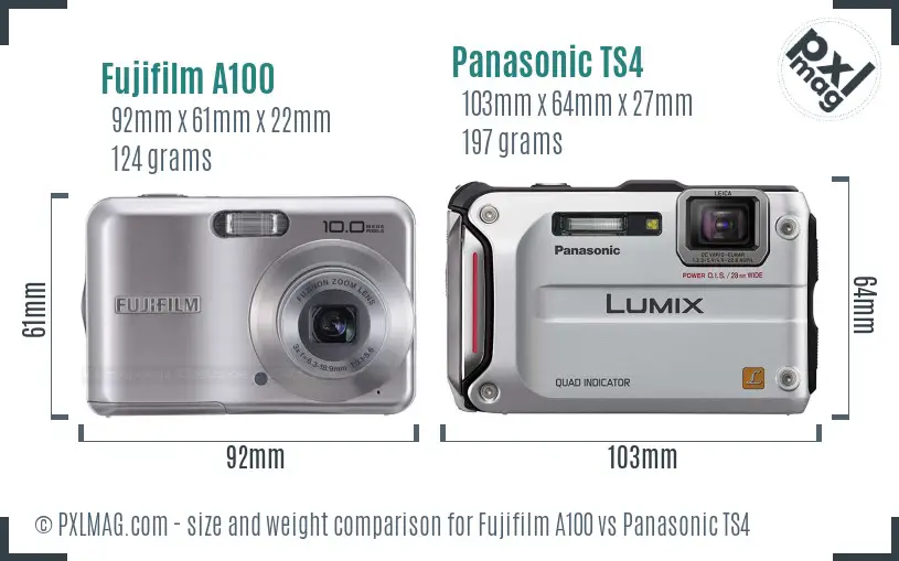 Fujifilm A100 vs Panasonic TS4 size comparison