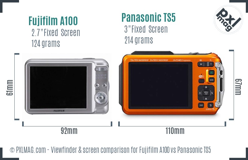 Fujifilm A100 vs Panasonic TS5 Screen and Viewfinder comparison