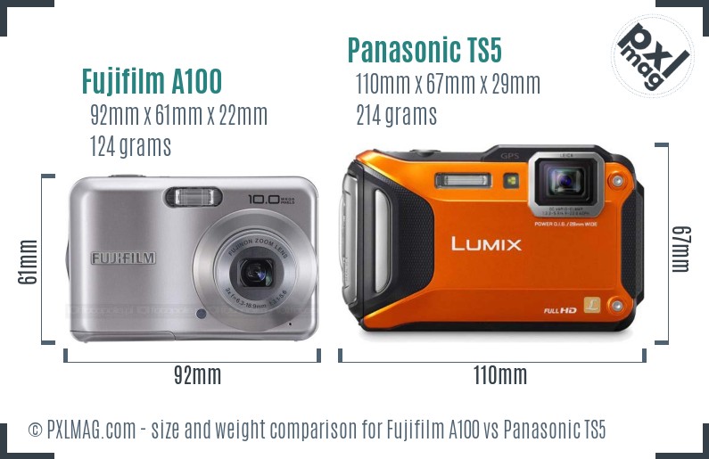 Fujifilm A100 vs Panasonic TS5 size comparison Fujifilm A100 vs Panasonic TS5 size comparison