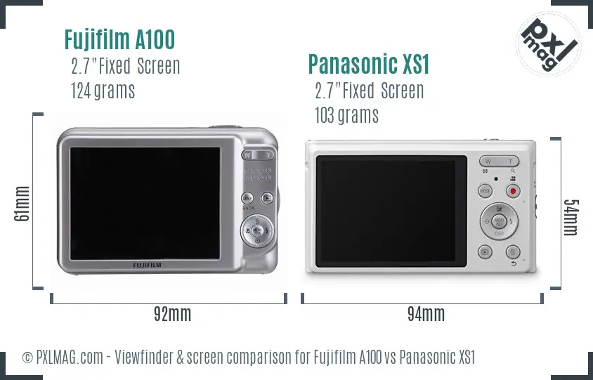 Fujifilm A100 vs Panasonic XS1 Screen and Viewfinder comparison