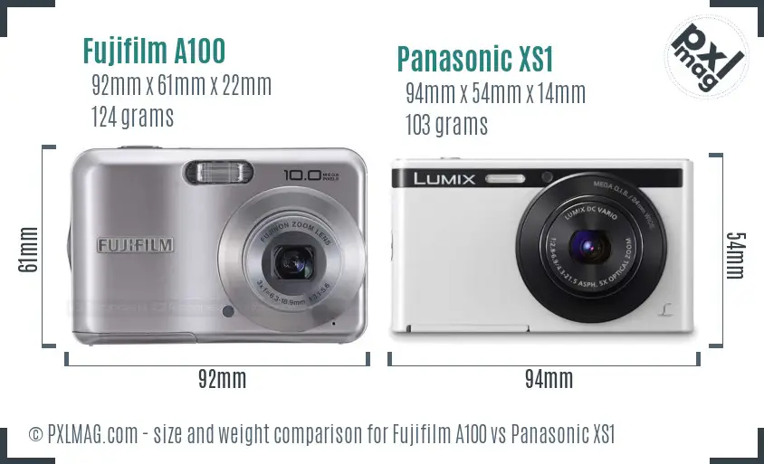 Fujifilm A100 vs Panasonic XS1 size comparison