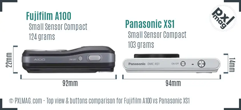 Fujifilm A100 vs Panasonic XS1 top view buttons comparison