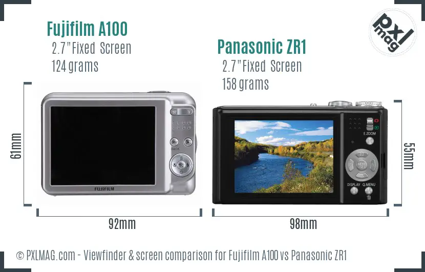 Fujifilm A100 vs Panasonic ZR1 Screen and Viewfinder comparison
