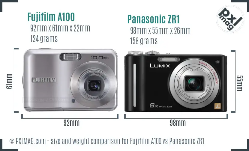 Fujifilm A100 vs Panasonic ZR1 size comparison