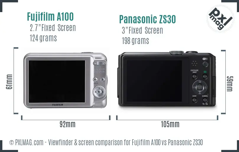 Fujifilm A100 vs Panasonic ZS30 Screen and Viewfinder comparison Fujifilm A100 vs Panasonic ZS30 Screen and Viewfinder comparison