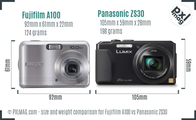 Fujifilm A100 vs Panasonic ZS30 size comparison Fujifilm A100 vs Panasonic ZS30 size comparison