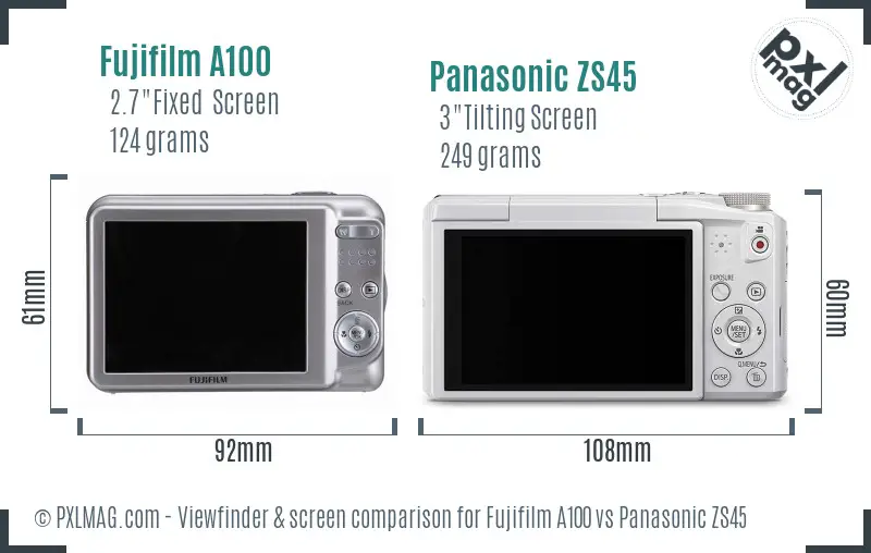 Fujifilm A100 vs Panasonic ZS45 Screen and Viewfinder comparison