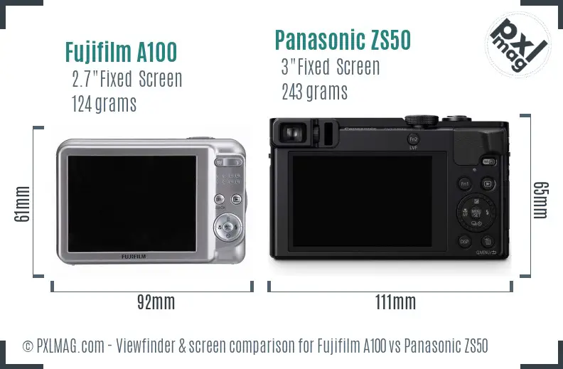 Fujifilm A100 vs Panasonic ZS50 Screen and Viewfinder comparison