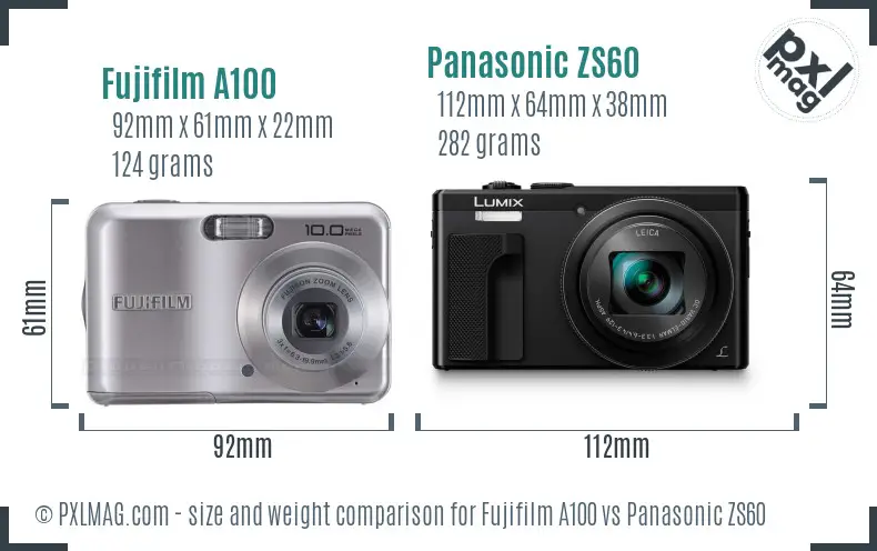 Fujifilm A100 vs Panasonic ZS60 size comparison Fujifilm A100 vs Panasonic ZS60 size comparison