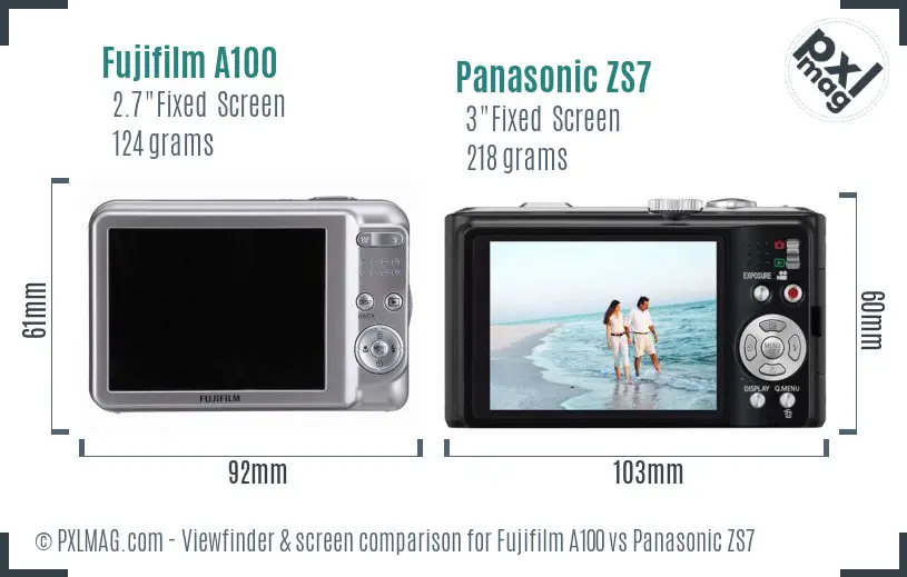 Fujifilm A100 vs Panasonic ZS7 Screen and Viewfinder comparison