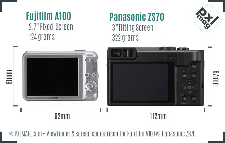 Fujifilm A100 vs Panasonic ZS70 Screen and Viewfinder comparison