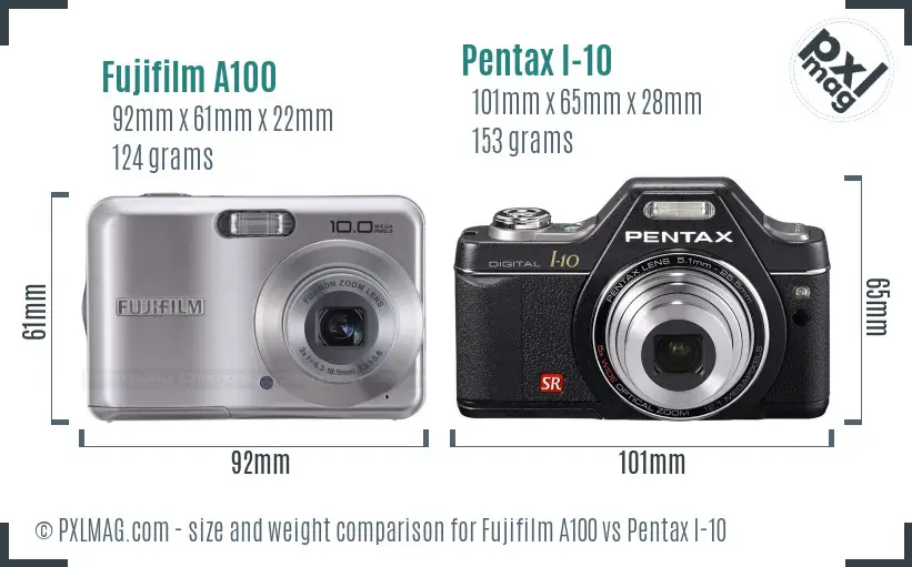 Fujifilm A100 vs Pentax I-10 size comparison Fujifilm A100 vs Pentax I-10 size comparison