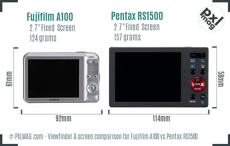 Fujifilm A100 vs Pentax RS1500 Screen and Viewfinder comparison