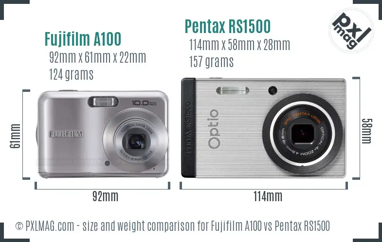 Fujifilm A100 vs Pentax RS1500 size comparison